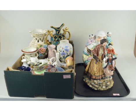 A mixed lot of assorted china including vases and plates, a Capodimonte style group of mother and child plus a Chinese porcel