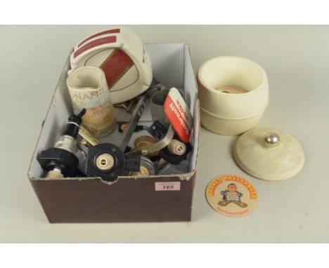 A selection of vintage home bar items including optics, ice bucket ashtrays etc