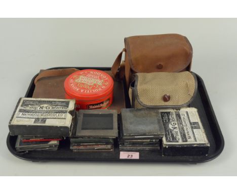 A selection of approx forty late 19th Century glass lantern slides, two vintage cameras, two boxes of Newman &amp; Guardian g