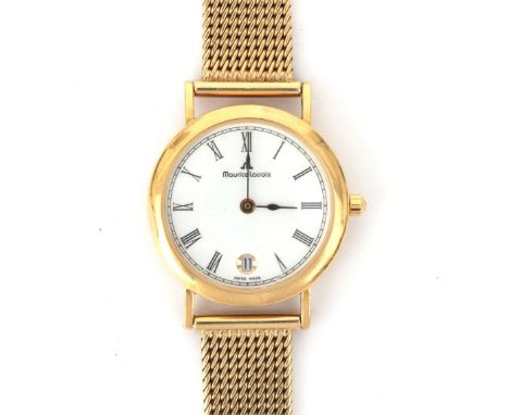 An 18 karat gold Maurice Lacroix wristwatch. Quartz, ref. 85634/931. Round case, white dial, black Roman numeral, minute indi