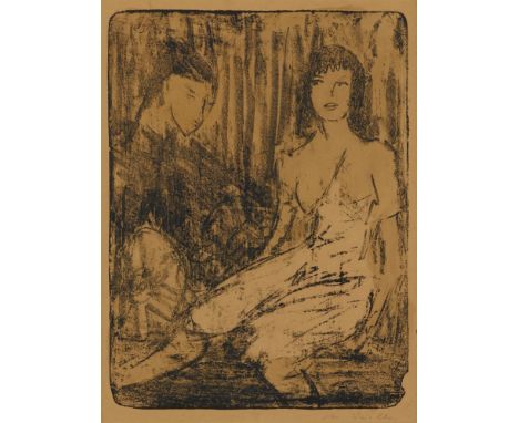   Otto MuellerPaar auf dem Sofa  Original-Lithographie, handkoloriert, auf glattem Kupferdruckpapier 43,3 x 32,5 cm (48,8 x 3