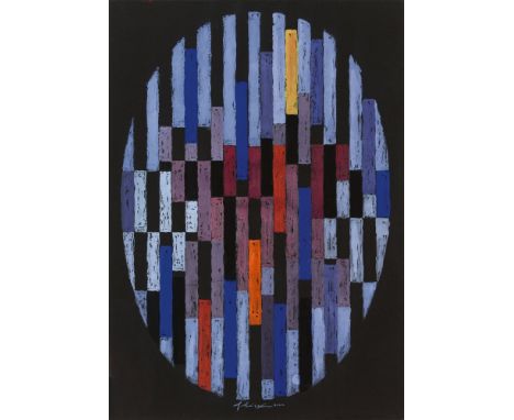   Adolf FleischmannOhne Titel  Gouache auf schwarzem Karton 50 x 35,3 cm Unter Glas gerahmt. Unten mittig weiß signiert 'Flei
