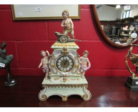 A Capodimonte ceramic figural mantel clock, 43cm tall