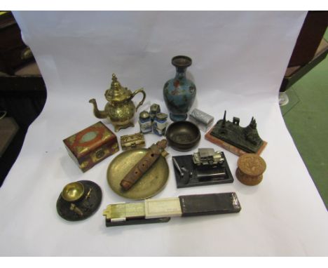 Miscellaneous including desk items, cloisonne vase, cruet etc.