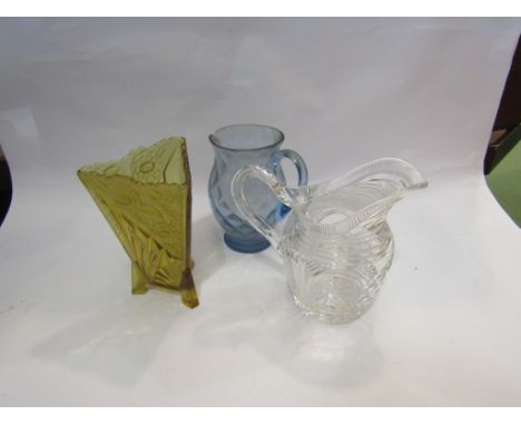 A Victorian crystal glass jug, Deco vase and 1950's jug (3) 