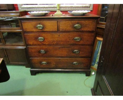 A George III oak chest of two short over three graduating long drawers on bracket feet, 102cm x 108cm x 51cm