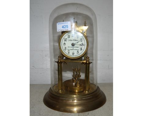 An early 20th century brass 400 day clock under glass dome, by John Elkan