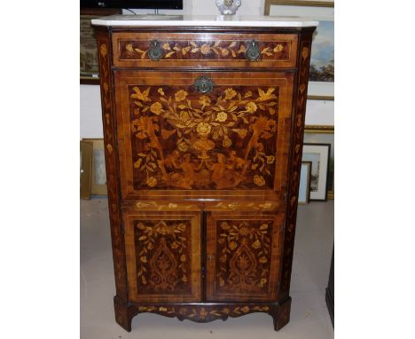 A 18th century Italian marquetry secrétaire à abattant, the front and side panels with flower filled classical urns, etc., co