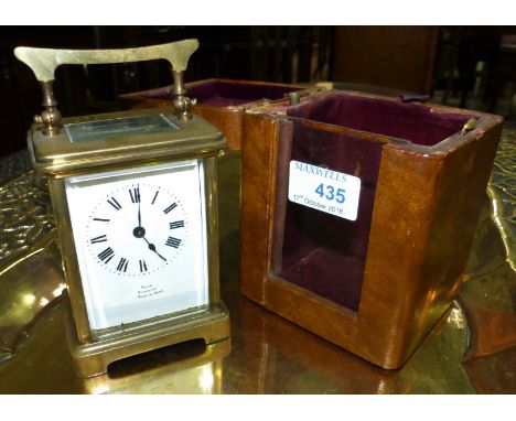 A late 19th century brass carriage clock with timepiece movement in original carry case by Ewan Dumfries, made in Paris