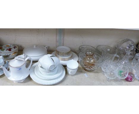 A selection of cut glassware; a Royal Standard part tea service; dinnerware