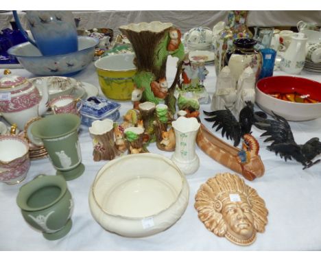 A 1930's Burleigh Indian Canoe and wall mask; 7 pieces of Hornsea; a Yardley soap dish; a Clarice Cliff chamber pot decorated