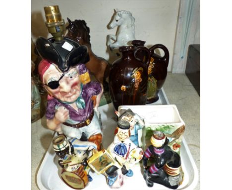 2 Royal Doulton Kingsware jugs 'Micawber' and 'Tony Weller'; 2 Beswick rearing horses (1 a.f.); a Shorter & Sons Pirate table