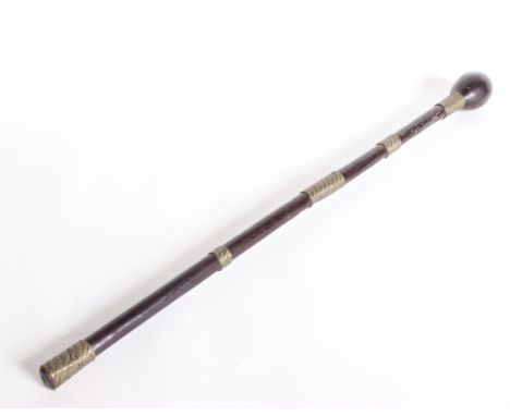 Tribal - an African Zulu wire-bound knobkerrie club, 80cm, remnants of sticking plaster on handle 