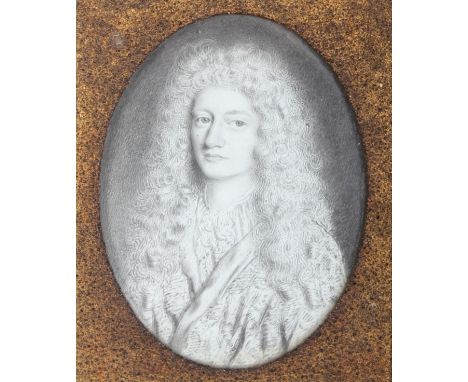 David Paton (Scottish, fl.1660-1700), Portrait of John Horsey, Leghorn 1684.&nbsp; Academic portrait miniature, oval.&nbsp; &