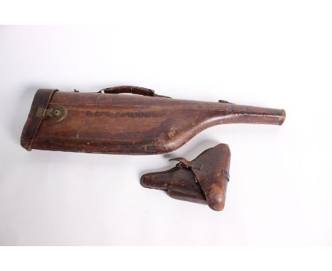 A leather 'Leg o' mutton' shotgun case, inscribed 'F.E.S. Pakenham'; together with a World War II Luger P08 leather military 