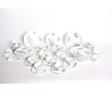 A Wedgwood fern and butterfly pattern part tea-service, comprising octagonal cups and saucers, assorted octagonal  plates; to
