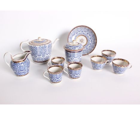 A Worcester Royal Lily porcelain part tea service, comprising tea pot, milk jug, covered bowl, underglaze blue crescent mark 