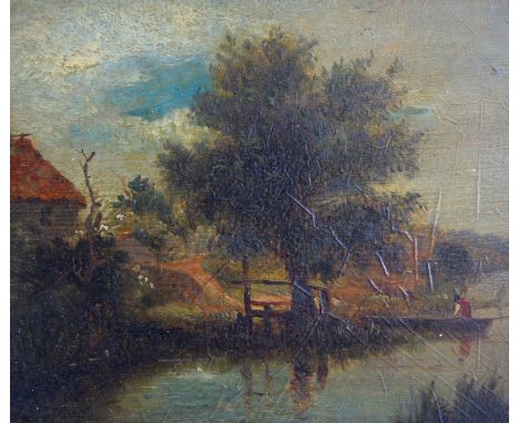 19th Century Continental School, Figure in Boat on the Lake.&nbsp; &nbsp;Oil on panel&nbsp; &nbsp;11.5 x 13.5cm