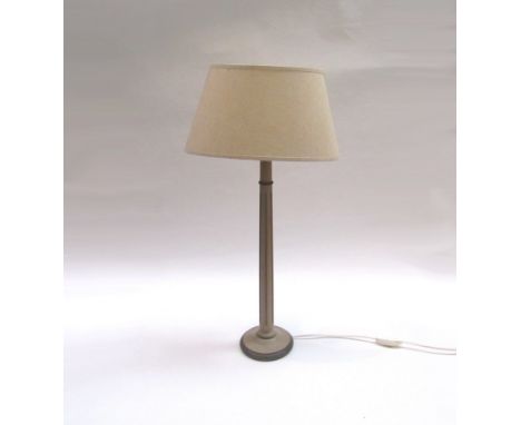 A table lamp, painted base, cream linen shade 