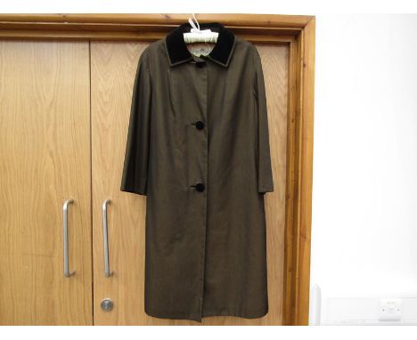 An Aquasutum for Harrods 1950's black and olive two tone day coat with a velvet black collar 