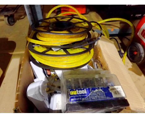 Mixed tools including yellow wire on reel. Not available for in-house P&amp;P 