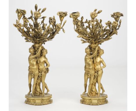 * Candleabra. A pair of French gilt bronze two-light figural candelabra, 19th century, after Étienne-Maurice Falconet (1716-1