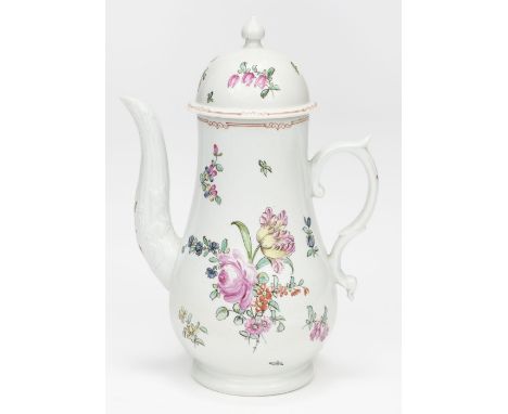 * Coffee Pot. A George III porcelain coffee pot attributed to Philip Christian, Liverpool, circa 1770, of baluster form decor