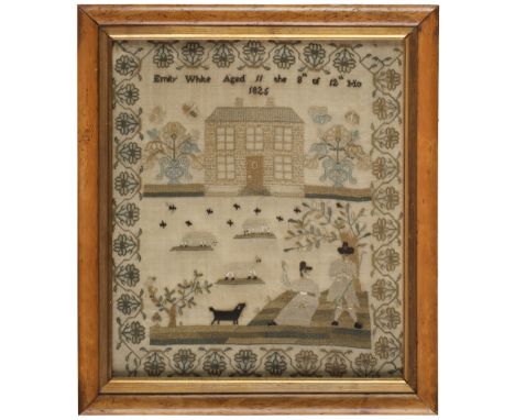 * Sampler. An early 19th century needlework by Emily White, 1825, neatly worked in cross stitch, satin stitch, and tent stitc