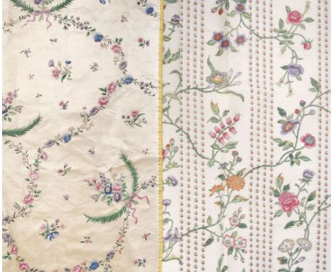 * Chinese. Five panels of painted silk brocade from a court dress, circa 1750, 5 irregular pieces of brocaded cream silk, wit