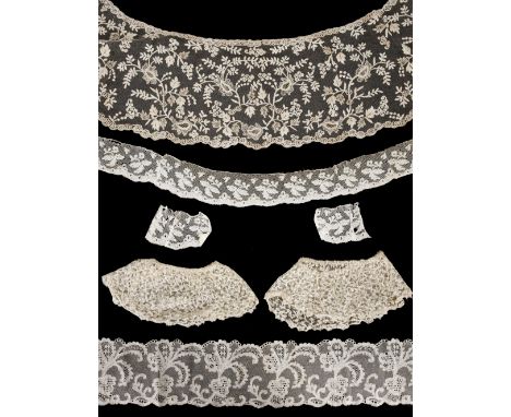 * Lace. A collection of lace, 18th century and later, comprising: a handkerchief edged with Valenciennes lace, circa 1730, fi