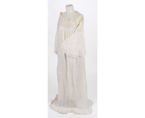 * Nightdress. A nightgown belonging to Lady Ottoline Morrell (1873-1938), handmade fine cream cotton lawn full-length nightgo