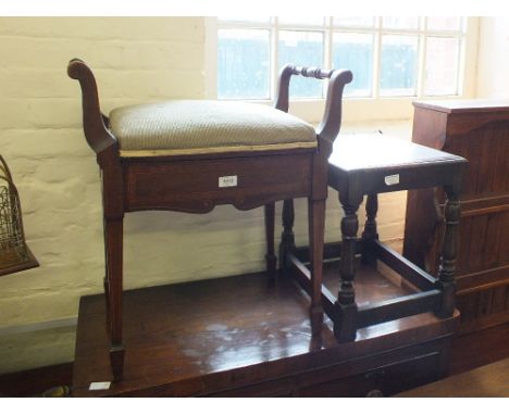 A Mahogany a tapestry upholstered piano stool and an Oak joint stool