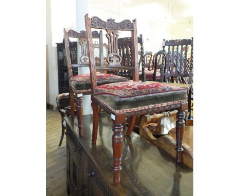 A set of six Edwardian dining chairs tapestry upholstered seats