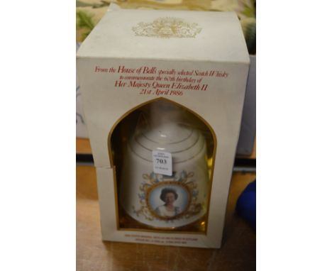 A Wade Bells whisky decanter to commemorate the 60th birthday of H M Queen Elizabeth II 1986, boxed.