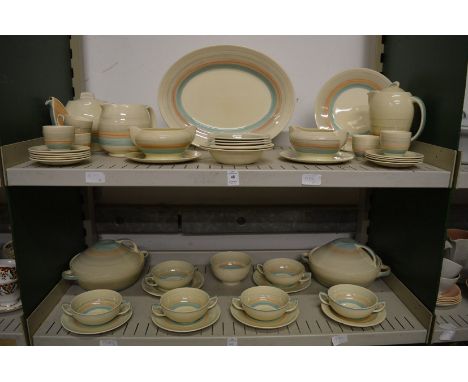 A large quantity of Susie Cooper pastel banded dinnerware.