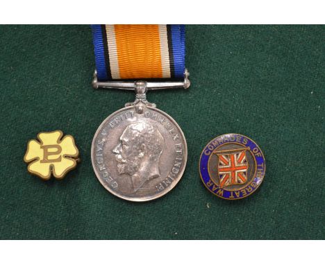A WWI medal awarded to F17209 W E Penfold AM1RNAS and two enamel badges.