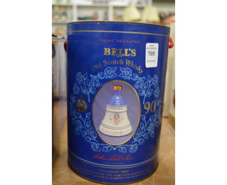 A Wade Bells whisky decanter to commemorate the 90th birthday of H M Queen Elizabeth the Queen Mother, boxed.