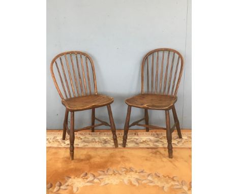 A pair of antique ash and elm stick back Kitchen Chairs 
