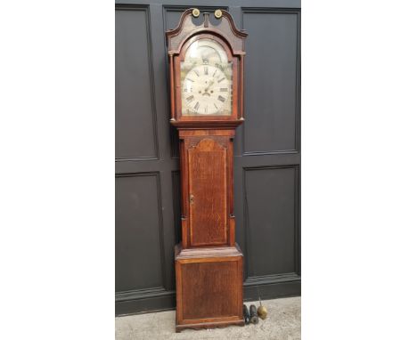 A George III Welsh oak, mahogany and crossbanded eight day longcase clock, the 14in painted moonphase arched dial inscribed '