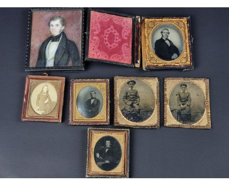 Photography: a group of ambrotype and tintype images; together with a portrait miniature, 10 x 8.5cm. (7)