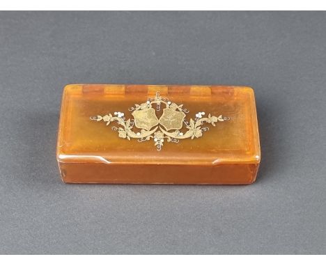 A good 19th century translucent tortoiseshell and gold pique snuff box, 8.2cm wide.