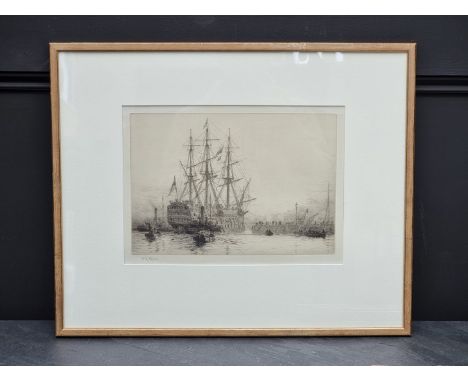 William Lionel Wyllie, 'HMS Victory', signed in pencil, inscribed on old label verso, etching, pl.21.5 x 31.5cm.