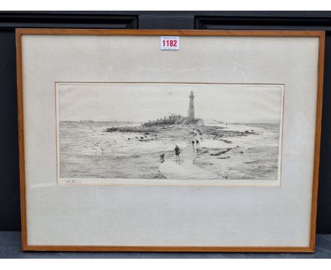 William Lionel Wyllie,&nbsp;'St. Mary's Island Lighthouse, Whitley Bay', signed in pencil, etching, pl.16 x 37.5cm.