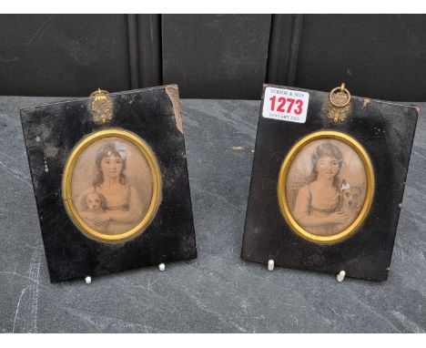 A pair of 19th century stipple engraved portrait miniatures, of The Honourable Miss Clive and The Honourable Miss Charlotte C