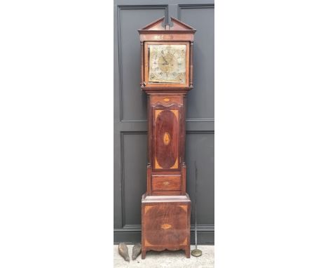 An 18th century Irish mahogany and inlaid longcase clock, the 13 1/4in square brass dial inscribed 'Chas Gillespy, Dublin', 2