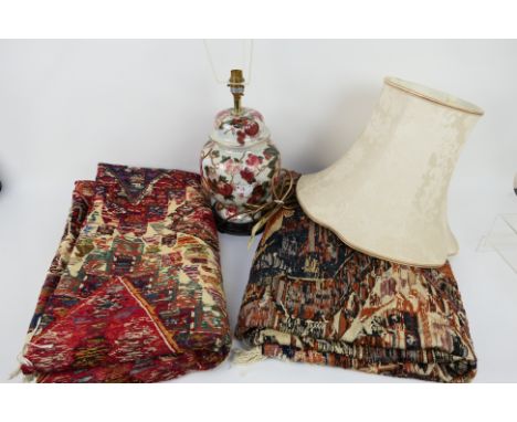 A ginger jar table lamp, two Turkish carpets, approximately 210 cm x 130 cm. [2]