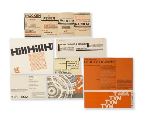 Walter Dexel     8 von Walter Dexel gestaltete Werbedrucksachen, um 1922-32.  Hervorragend gestaltete Werbedrucksachen in der