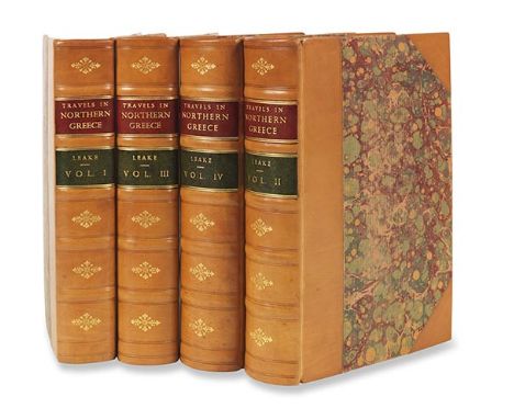 William Martin Leake     Travels in Northern Greece. 4 Bände. London, J. Rodwell 1835.  Erste Ausgabe des bedeutenden Reisewe
