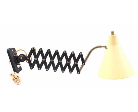 Metal scissor lamp with yellow lacquered shade, presumably Hala Zeist, Netherlands, second half of the 20th century