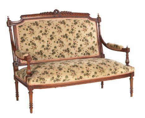 Walnut 2-seater sofa with floral upholstery, in Louis Seize style, back 98 cm high, 125 cm wide